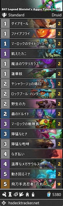 S Legend Sintolol S Aggro Token Druid Beerbrick Hearthstone