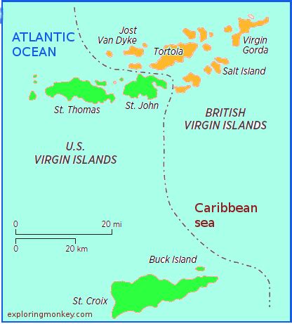 Virgin Islands Map - St. Thomas, St. Croix, St. John, Tortola, Virgin gorda - Exploring Monkey