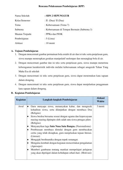 Rencana Pelaksanaan Pembelajaran RPP Tema Kebersamaan Tema 7