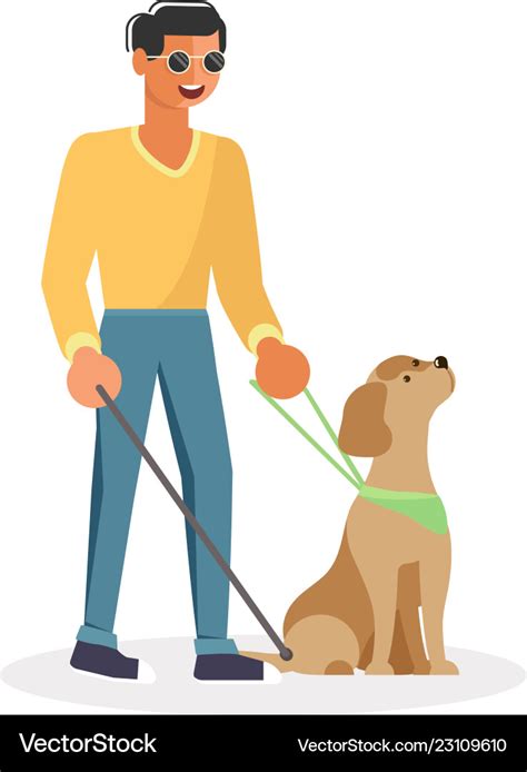 Blind person with guide dog and walking stick Vector Image