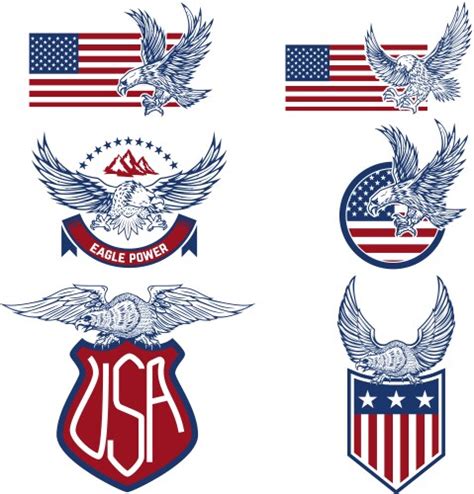 Emblems With Eagles And Usa Flags Design Element Vector Image