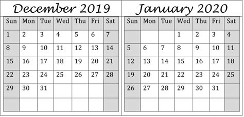 December January 2020 Calendar Excel, Word Printable - Latest Printable Calendar & Template