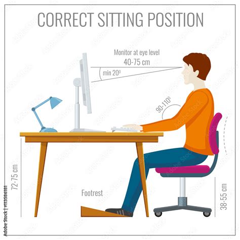 Correct Spine Sitting Posture At Computer Proper Position Correct And