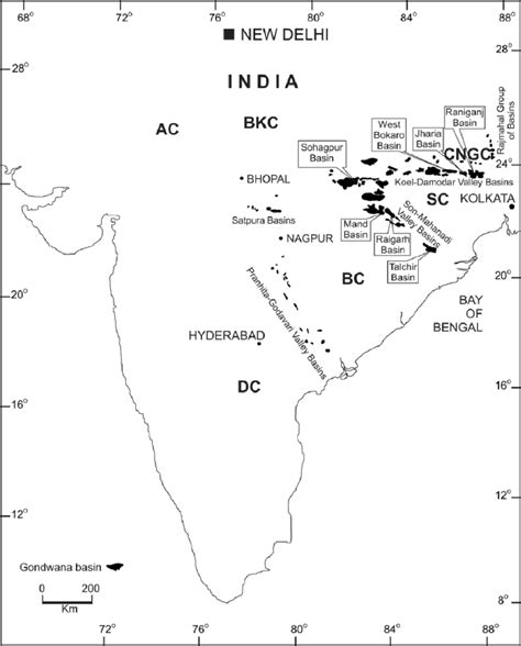 Map Showing Distribution Of Gondwana Basins In Peninsular India The