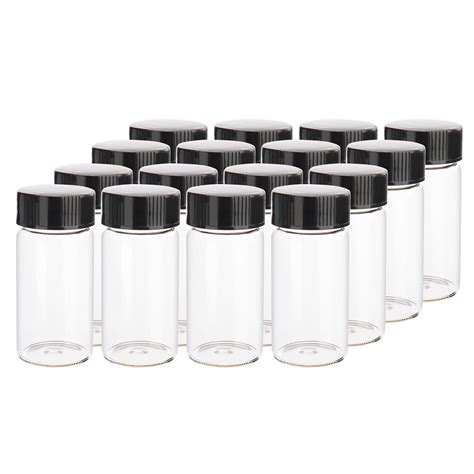 16pcs 25ml Glass Bottles With Caps Clear Small Glass Vials With Black Screwcap