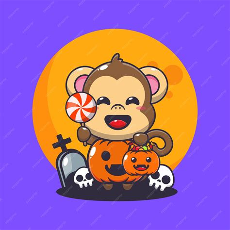 Premium Vector | Monkey with halloween pumpkin costume