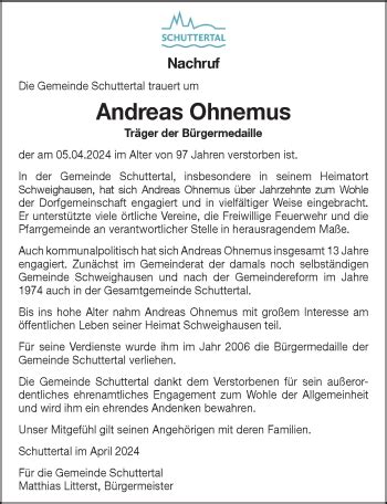 Traueranzeigen Von Andreas Ohnemus Schwarzw Lder Bote Trauer