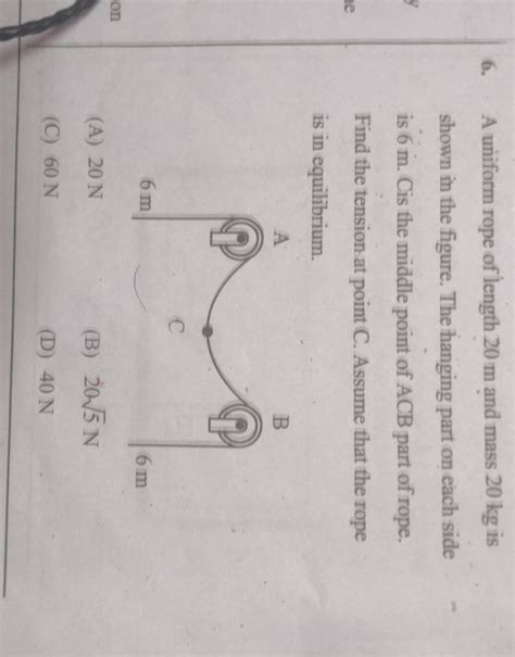 A Uniform Rope Of Length M And Mass Kg Is Shown In The Figure The