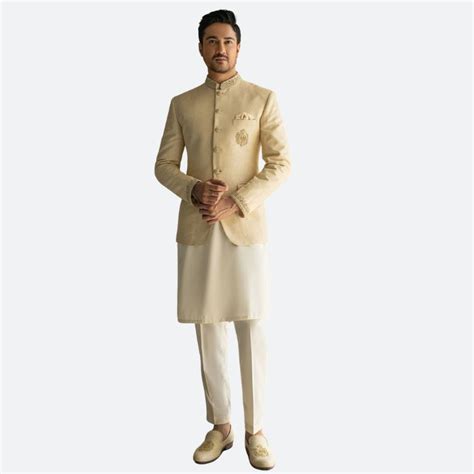 Fawn Color Fabric Pakistani Prince Coat For Men Prince Coat