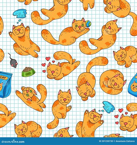 Cute Cats Seamless Background Colorful Cartoon Cats Pattern Vector