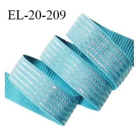 Elastique 20 mm lingerie haut de gamme couleur bleu turquoise rayé