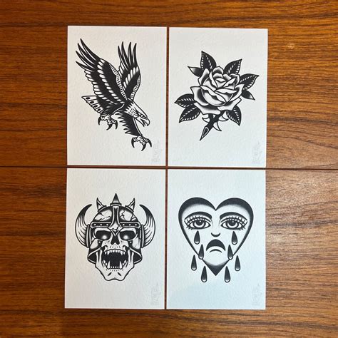 Blackwork 2 A5 Tattoo Flash Sheet Traditional Flash Tattoo Flash Print