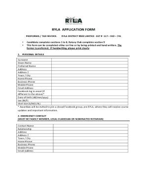 Fillable Online RYLA APPLICATION FORM Fax Email Print PdfFiller