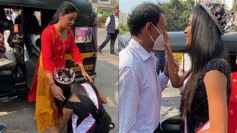 Manya Singh Miss India 2020 Runner Up Wipes Away Dad S Tears As She Arrives In Autorickshaw