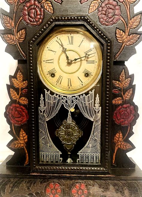 Antique 1903 Victorian Wm L Gilbert Oak Mantle Clock 49 Ebay