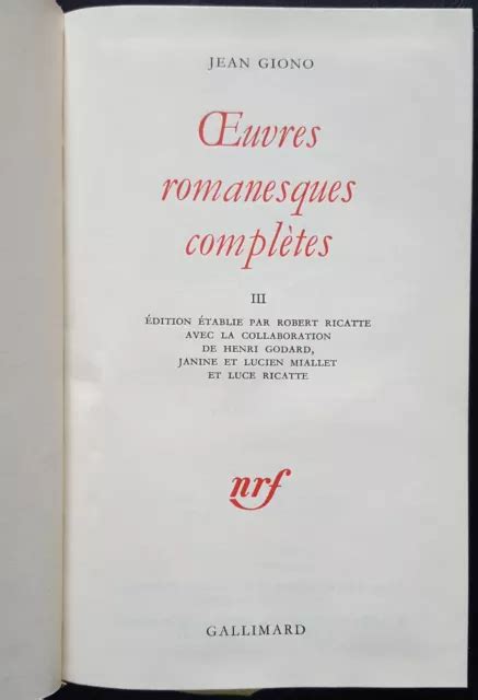 La Pl Iade Nrf Gallimard Jean Giono Oeuvres Romanesques Compl Tes Tome