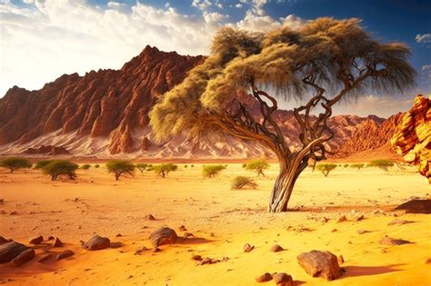 Árbol solitario en el desierto en el desierto árido contra el telón de