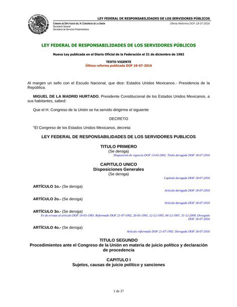 Pdf Ley Federal De Responsabilidades Los Servidores P Pdf Fileley