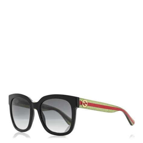 Gucci Acetate Square Frame Web Glitter Sunglasses Gg0034s Black Green 1372384 Fashionphile