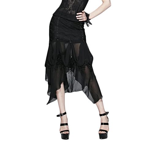 Summer Sexy Punk Gothic Women S Asymmetirc Skirt Black Chiffon Natural