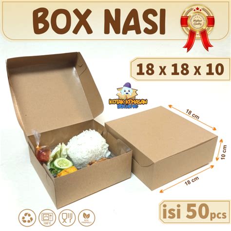 50 Pcs Box Nasi 18x18x10 Dus Nasi Kotak Makanan Paper Lunch Box