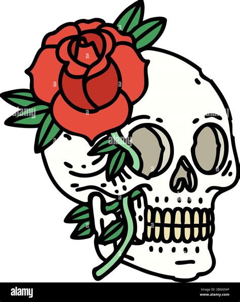 Traditional Skull And Rose Tattoos