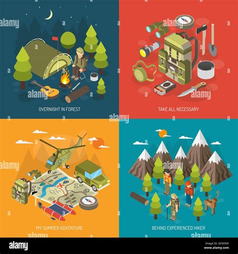 Hiking And Camping Design Concept With Tourists Backpack Tent Axe