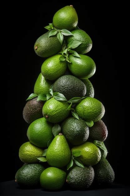 Premium Photo Group Of Fresh Ripe Avocados With Green Leaves On Black