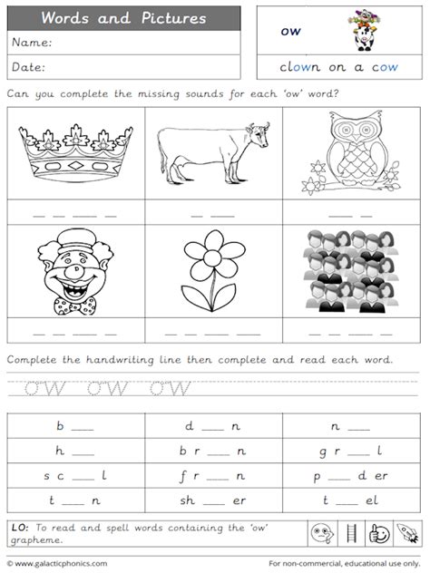 Ow Words Phonics Worksheets