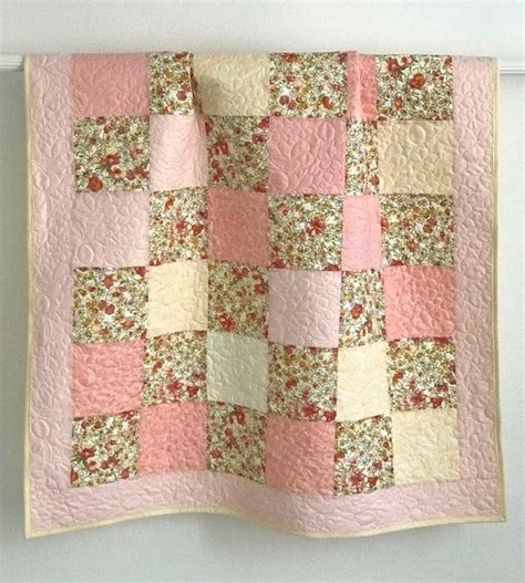 Adorable Baby Girl Patchwork Quilt With Floral Watercolor Etsy Baby