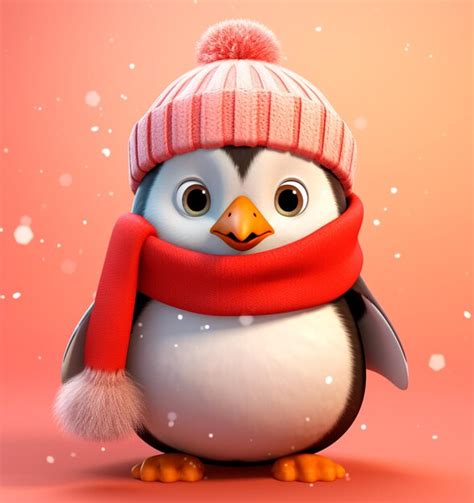 Premium Photo Cartoon Of A Cute Penguin With A Cap And Scarf