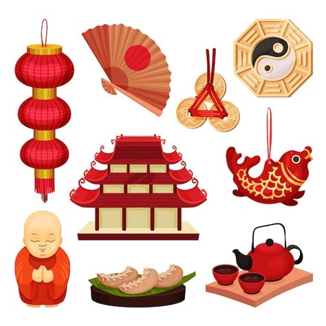 Premium Vector China Set Oriental Culture And Traditions Illustration