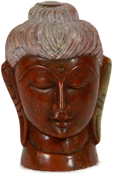 Gandhara Buddha Head Carved In Red Marble Exotic India Art