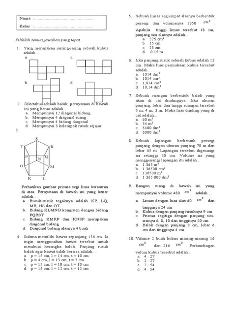 Soal Matematika Kelas 6 Bangun Ruang Homecare24