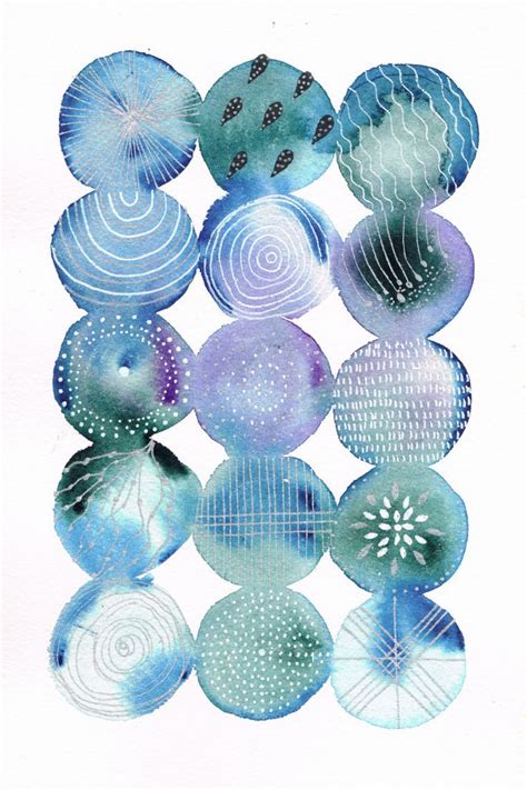 Blue And Green Circles Are Arranged On White Paper