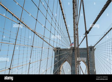 View Of Brooklyn Bridge Hybrid Cable Stayed Suspension Bridge In New