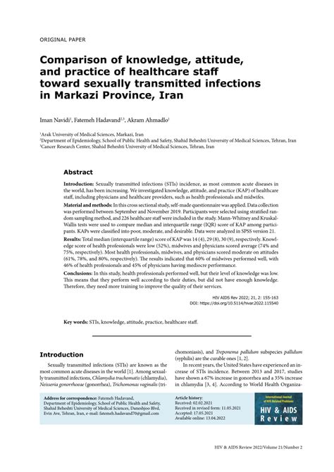 Pdf Comparison Of Knowledge Attitude And Practice Of Healthcare Staff Toward Sexually