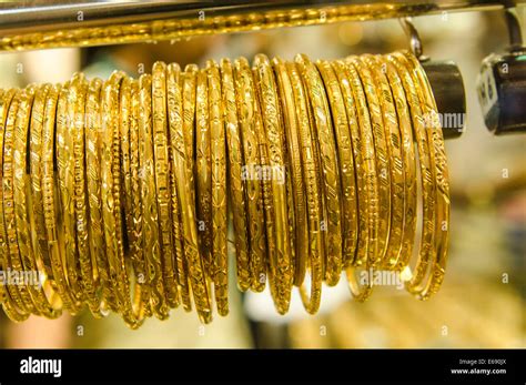 Gold Jewelry In The Deira Gold Souk Market Dubai United Arab Emirates