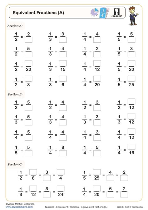 Equivalent Fractions A Cazoom Maths Worksheets