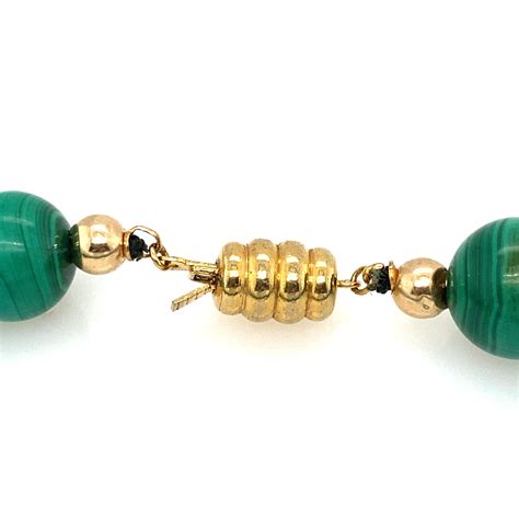 Circa S Malachite Beaded Necklace In Karat Yellow Gold For Sale