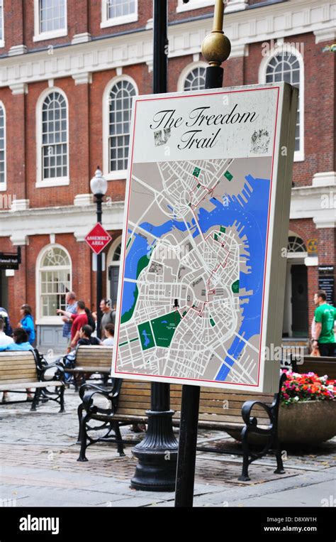 The Freedom Trail Walking Tour Map Boston Massachusetts Usa Stock