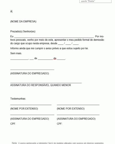 Modelo De Peti O Pedido De Demiss O Informando O Cumprimento Do Aviso