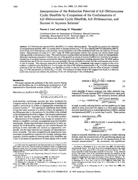 PDF Interpretation Of The Reduction Potential Of 6 6 Dithiosucrose