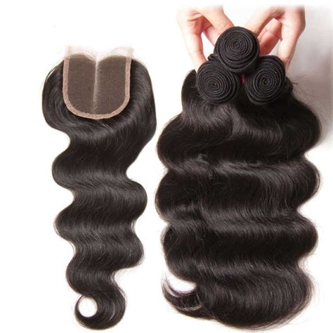 Nadula Virgin Human Hair Weave Body Wave Hair 3 Bundles With Lace