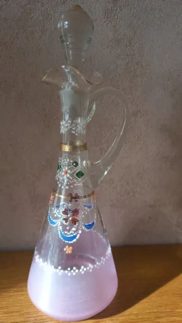 ANCIENNE CARAFE EN Cristal En Partie émaillée Hauteur Environ 27 Cm