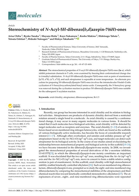 PDF Stereochemistry Of N Acyl 5H Dibenzo B D Azepin 7 6H Ones