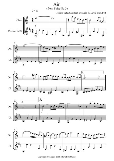 Air On A G String For Oboe And Clarinet Duet Arr David Burndrett Sheet Music Johann