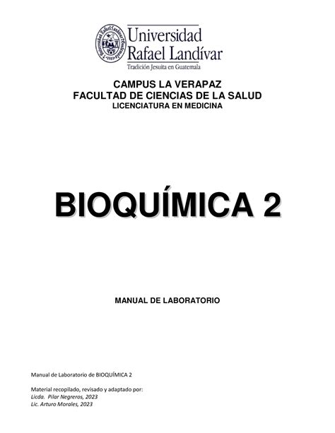 Manual De Laboratorio De Bioqu Mica Campus La Verapaz Facultad