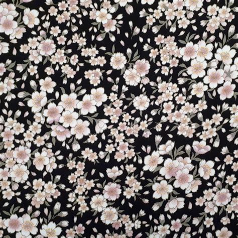 Tissu Japonais Fleurs De Cerisier Fond Noir En Chirimen Cr P