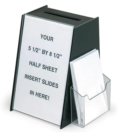 Acrylic Ballot Box With 5 5 X 8 5 Sign Holder And Side Pocket Black Suggestion Box Donation